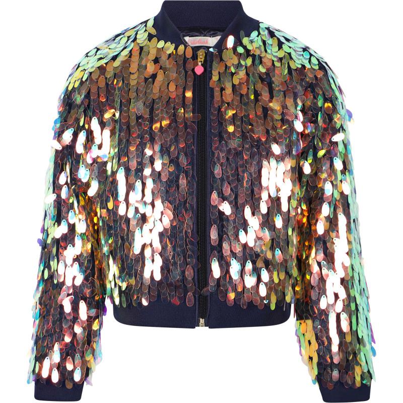 Billieblush Shiny sequins zipped jacket in navy and golden
