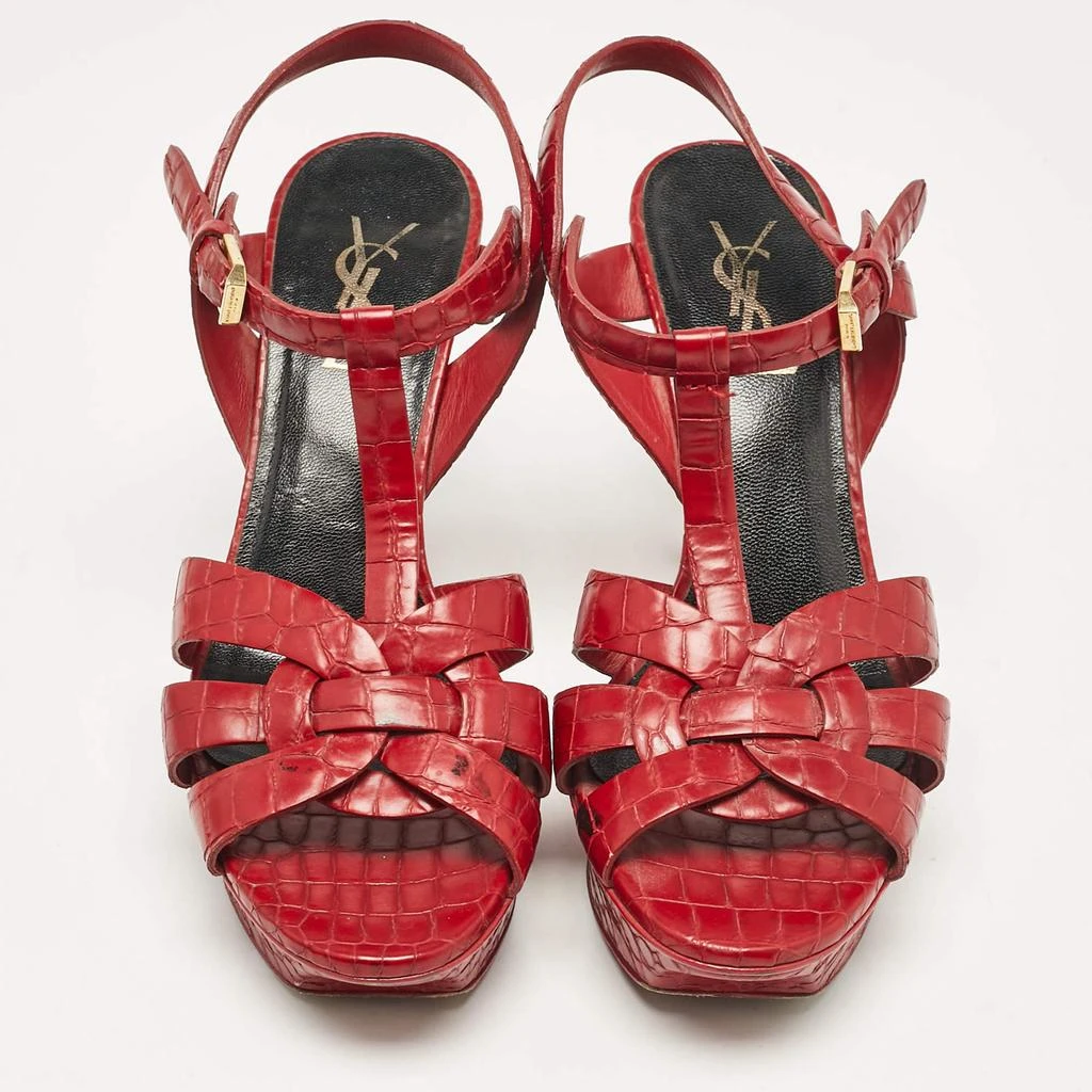 Yves Saint Laurent Saint Laurent Red Croc Embossed Leather Tribute Platform Sandals Size 37 3