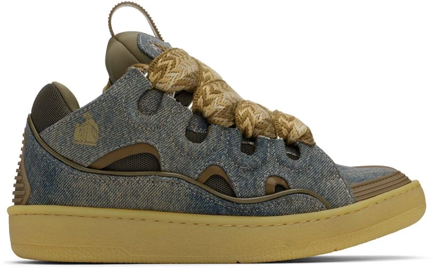 Lanvin SSENSE Exclusive Blue & Brown Curb Denim Sneakers 1