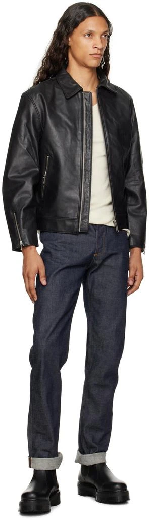 Nudie Jeans Black Eddy Rider Leather Jacket 4
