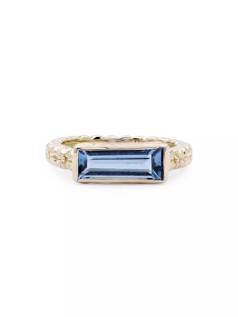 Stephen Dweck Luxury 18K Gold, Diamond & Blue Topaz Baguette Ring