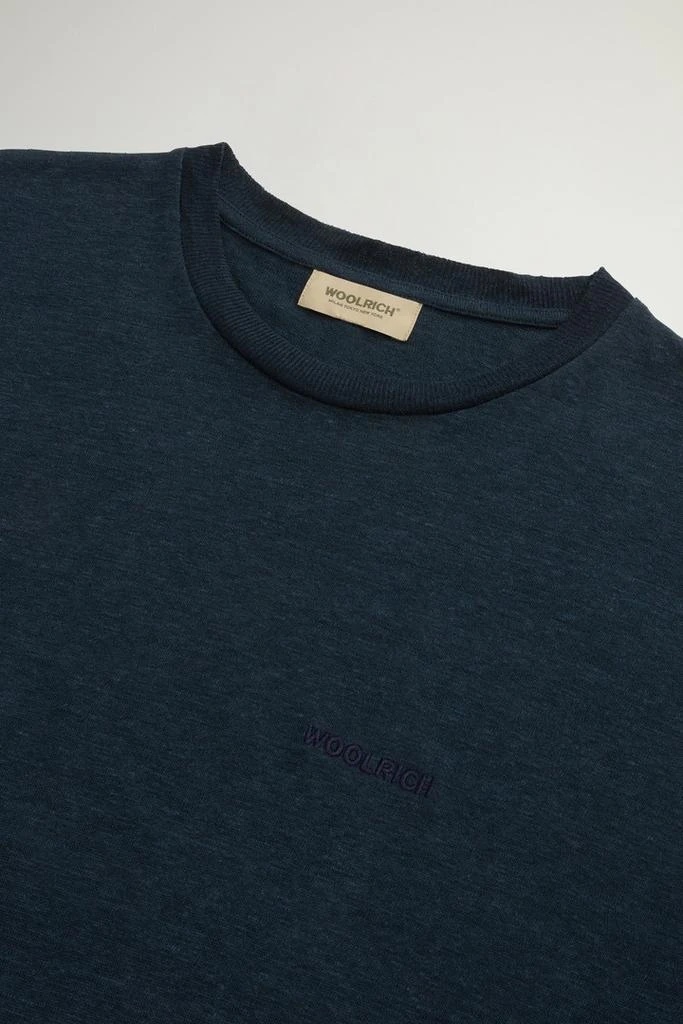 Woolrich Pure Linen T-Shirt with Embroidered Logo - Men - Blue 6