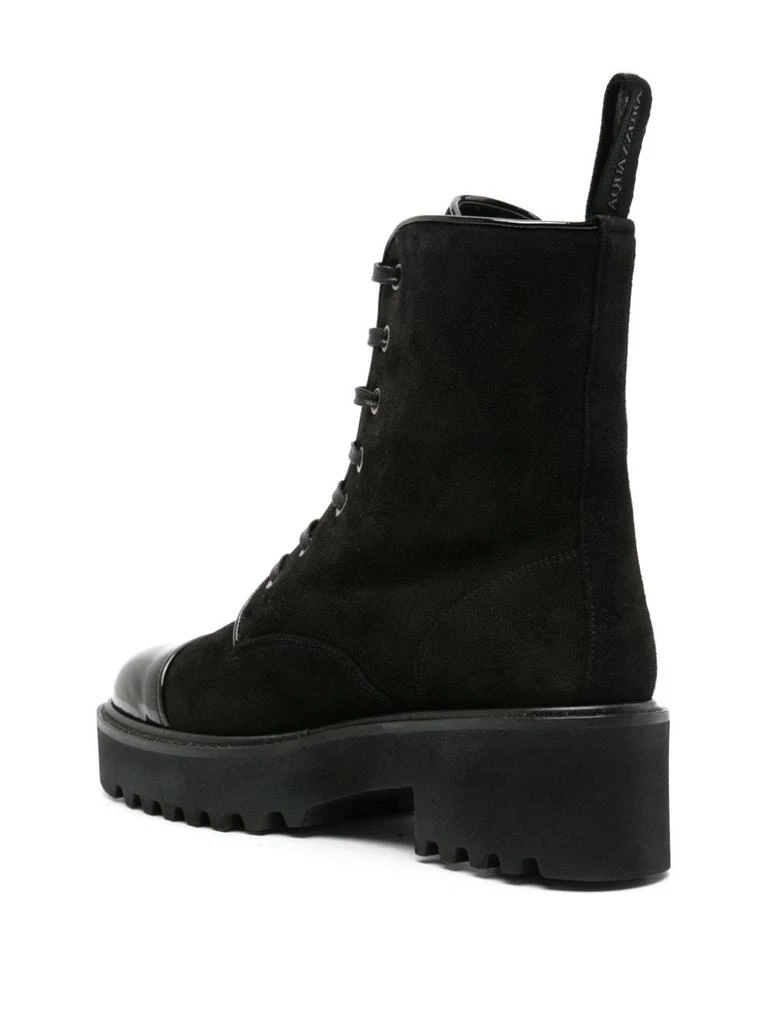 Aquazzura BLACK SUEDE LACE-UP BOOTS BY AQUAZZURA, DESERT MODEL.
PATENT LEATHER DETAILS.
NOTCHED SOLE. 
HEIGHT: 5 CM 
MADE IN ITALY 3