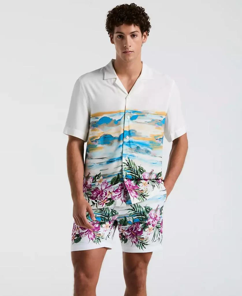 Original Penguin Men's Slim-fit Hibiscus Scene Print Short-Sleeve Button-Down Shirt 4