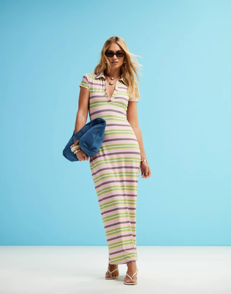black stripe midi dress Ramy Brook Stevie Textured Stripe Midi Dress in Navy Stripe