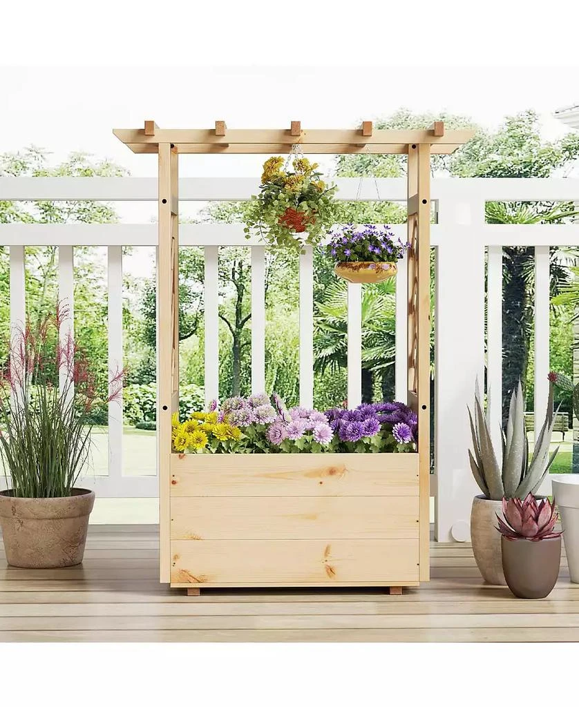 Slickblue Raised Garden Bed Wooden Elevated Planter Box with Hanging Roof 3