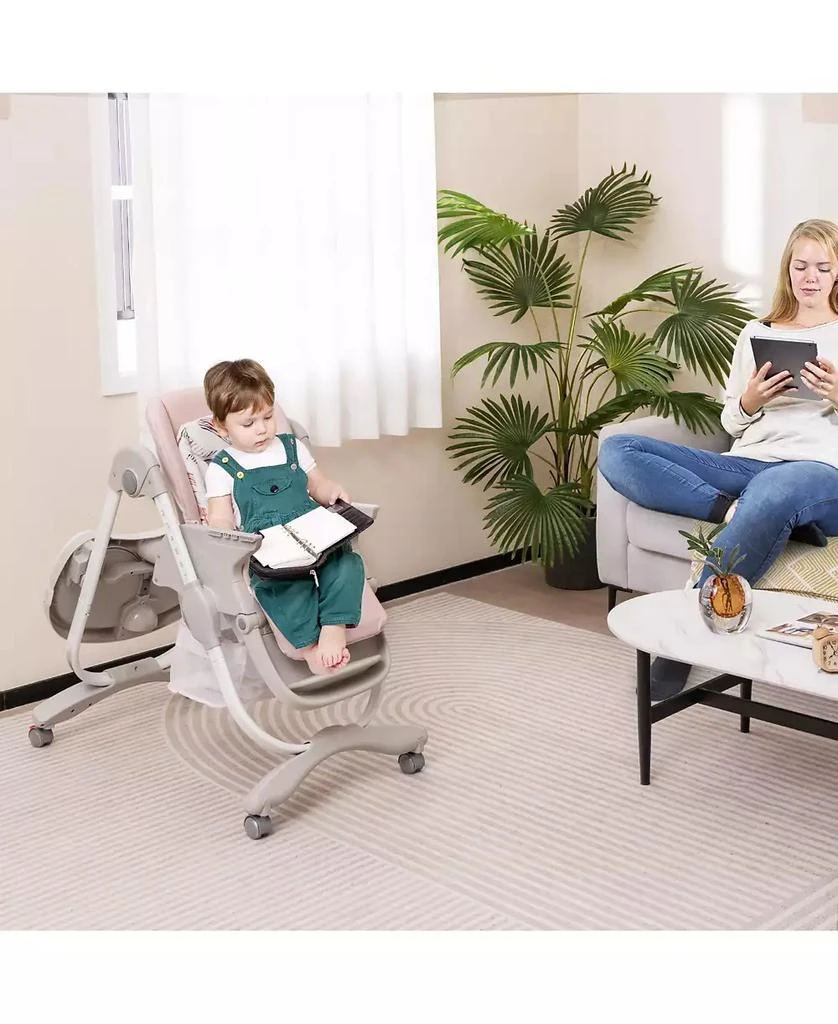 GOUUN Kids Multifunctional Folding High Chair with Rolling Wheels and Adjustable Height 2