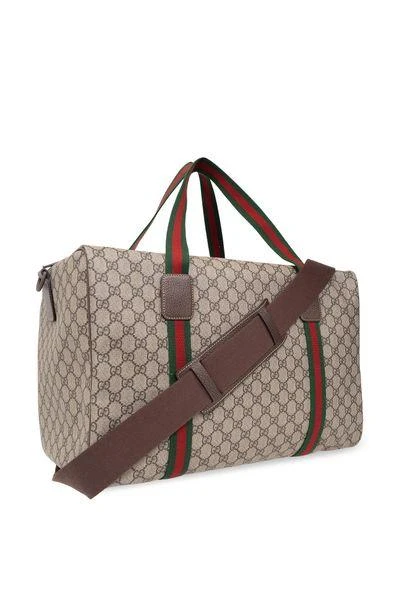 Gucci MEDIUM DUFFLE BAG WITH WEB DETAIL IN BEIGE AND EBONY GG FABRIC 3