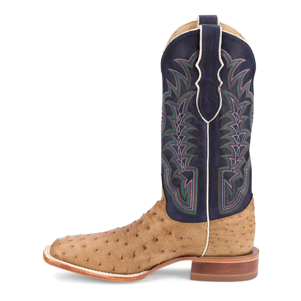 Justin Boots Chisolm Full Quill Ostrich Embroidered Square Toe Pull On Cowboy Boots 3