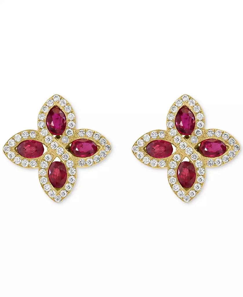 Effy EFFY® Ruby (1-7/8 ct. t.w.) 
Diamond (1/2 ct. t.w.) Flower Stud Earrings in 14k Gold 3