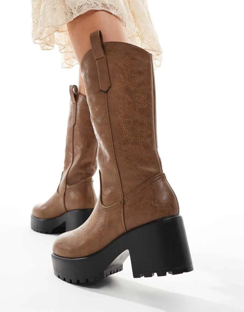 Koi Footwear KOI Wintu long chunky western boots in brown 3