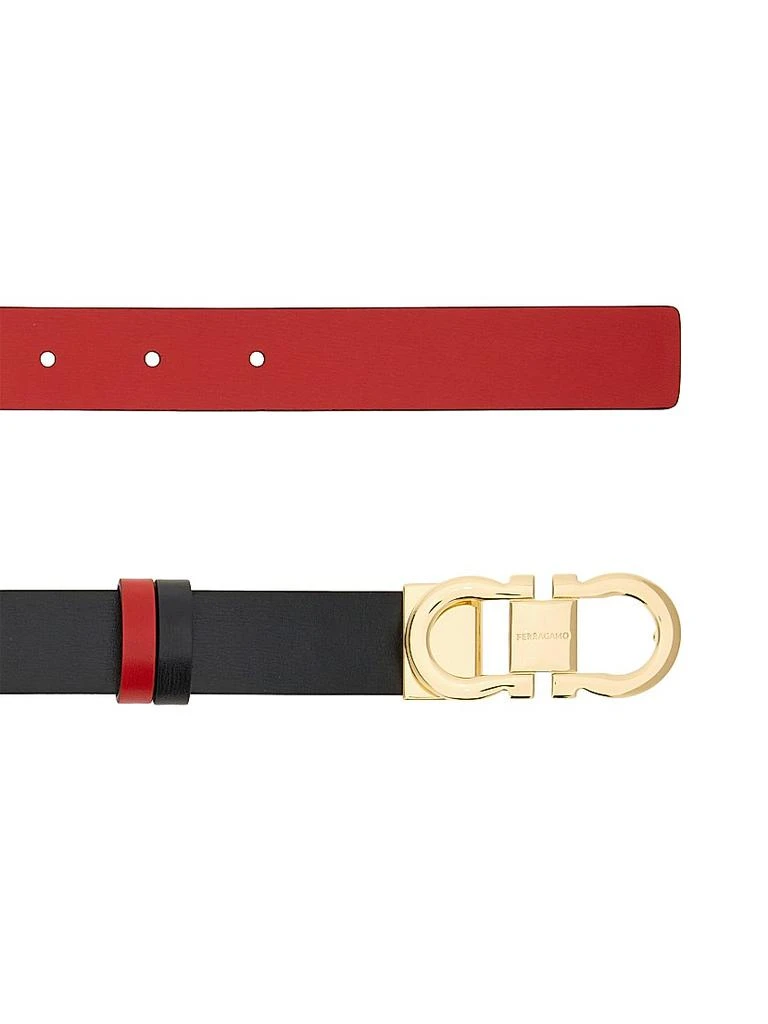 Salvatore Ferragamo Red Leather Gancini-Style Belt with Gold Hardware Salvatore Ferragamo Gancini Gold Buckle Red Textured Leather  main image 4