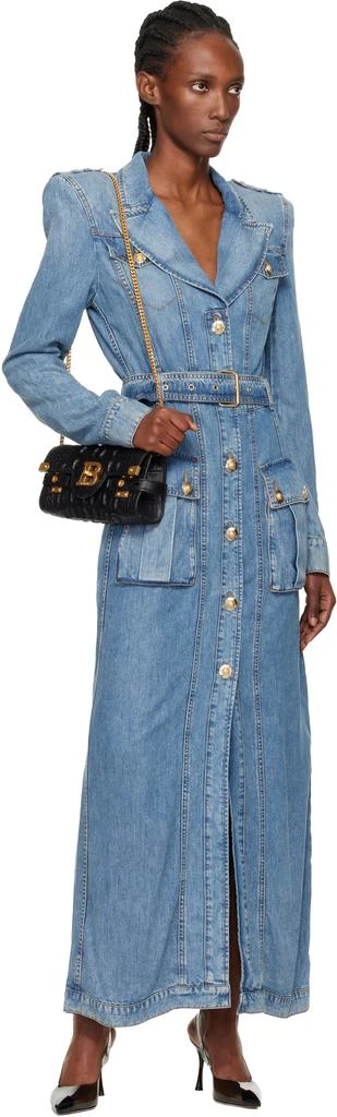 Balmain Blue Belted Long Denim Coat 4