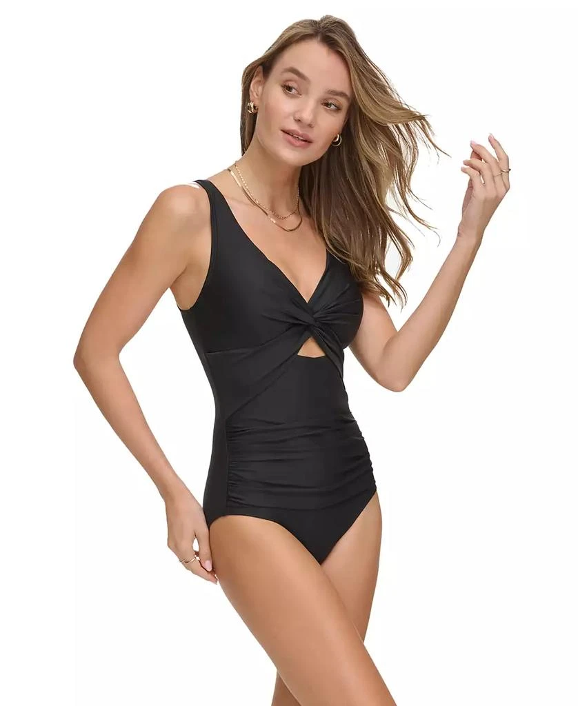 DKNY Women's Shirred Keyhole Detail One-Piece Swimsuit 3