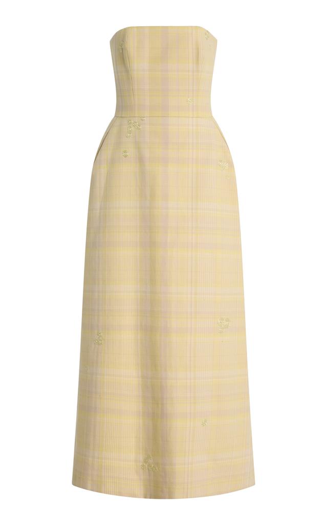 DELPOZO DELPOZO - Exclusive Architectural Floral-Embroidered Tartan-Checked Cotton Midi Dress - Yellow - FR 36 - Moda Operandi