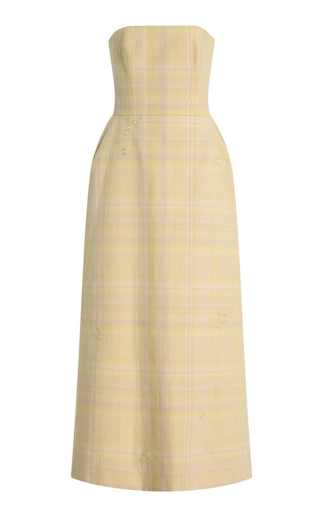 DELPOZO DELPOZO - Exclusive Architectural Floral-Embroidered Tartan-Checked Cotton Midi Dress - Yellow - FR 36 - Moda Operandi 1