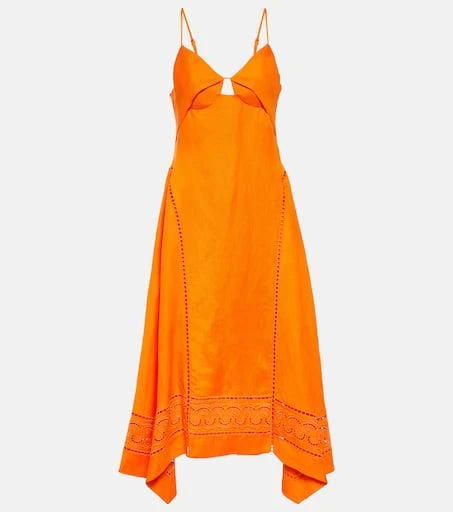 SIMKHAI Valeria laser-cut linen-blend midi dress 1