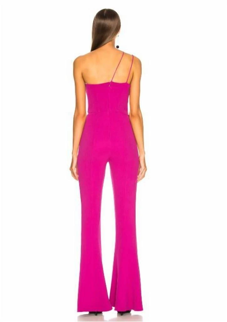 CUSHNIE Nikkita One Shoulder Flared Leg Jumpsuit In Pink 4