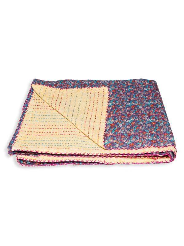 TAJ HOTEL Kantha Quilted Floral Patchwork Throw 3