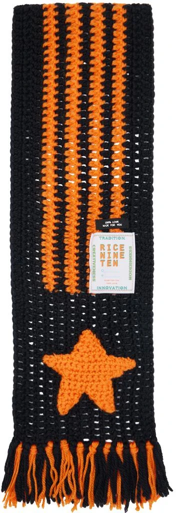 RICE NINE TEN Black & Orange Hand Knitted Crochet Scarf 2