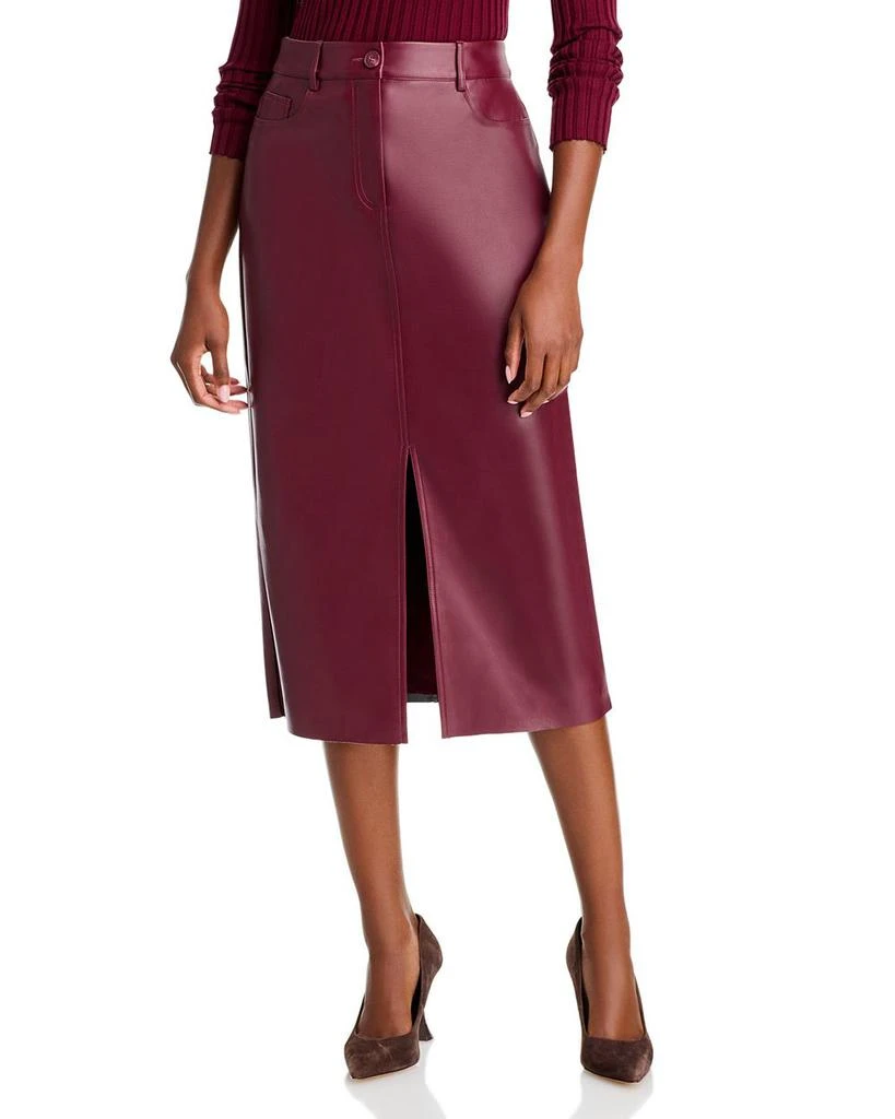 T Tahari Faux Leather Slim Midi Skirt 1