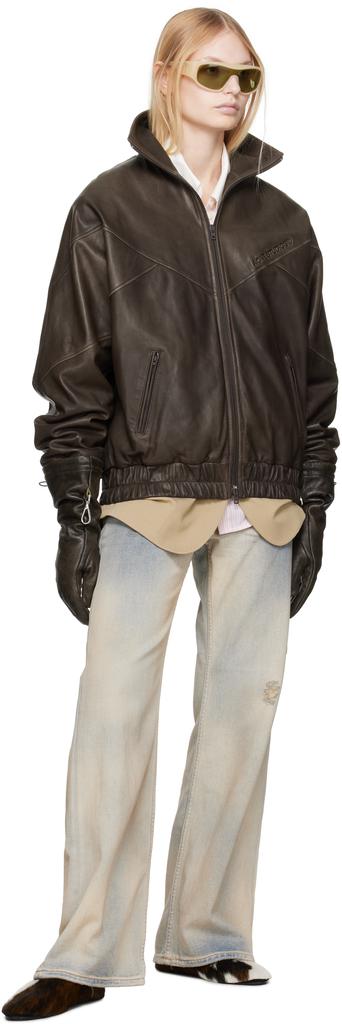 Brown Embossed Logo Leather Jacket – On Sale Now with Up to 45