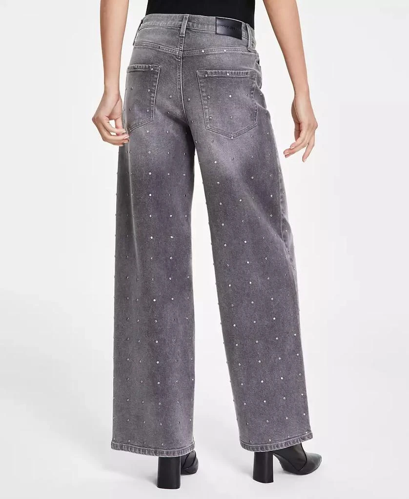 DKNY Women's High-Rise Rhinestone Wide-Leg Jeans 4