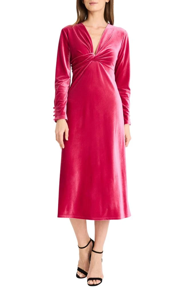 Maggy London Twist Long Sleeve Velvet Midi Cocktail Dress 1