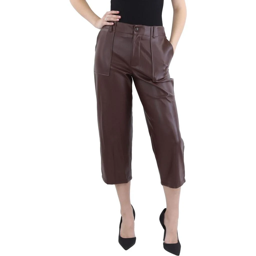 Bagatelle Womens Faux Leather High Rise Wide Leg Pants 1