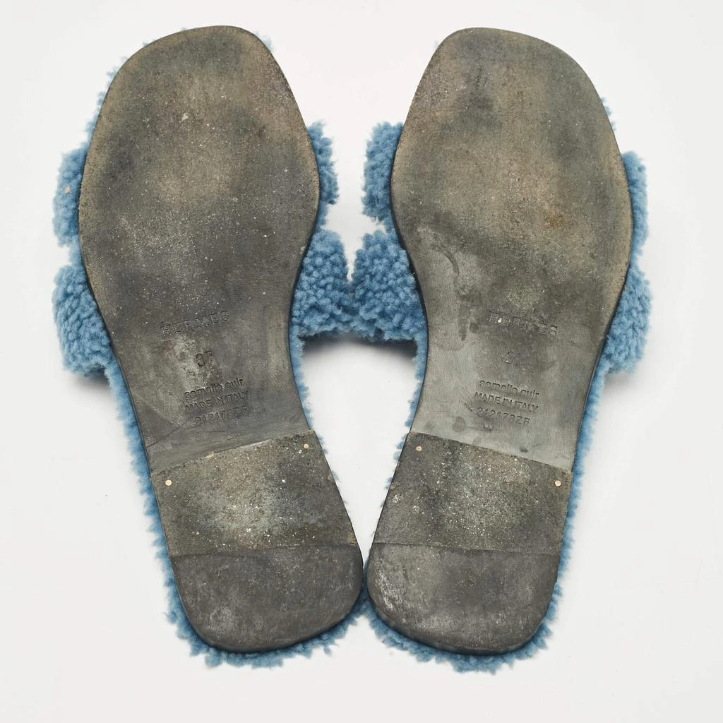 Hermes Hermes Blue Shearling Fur Oran Flat Slides Size 37 7