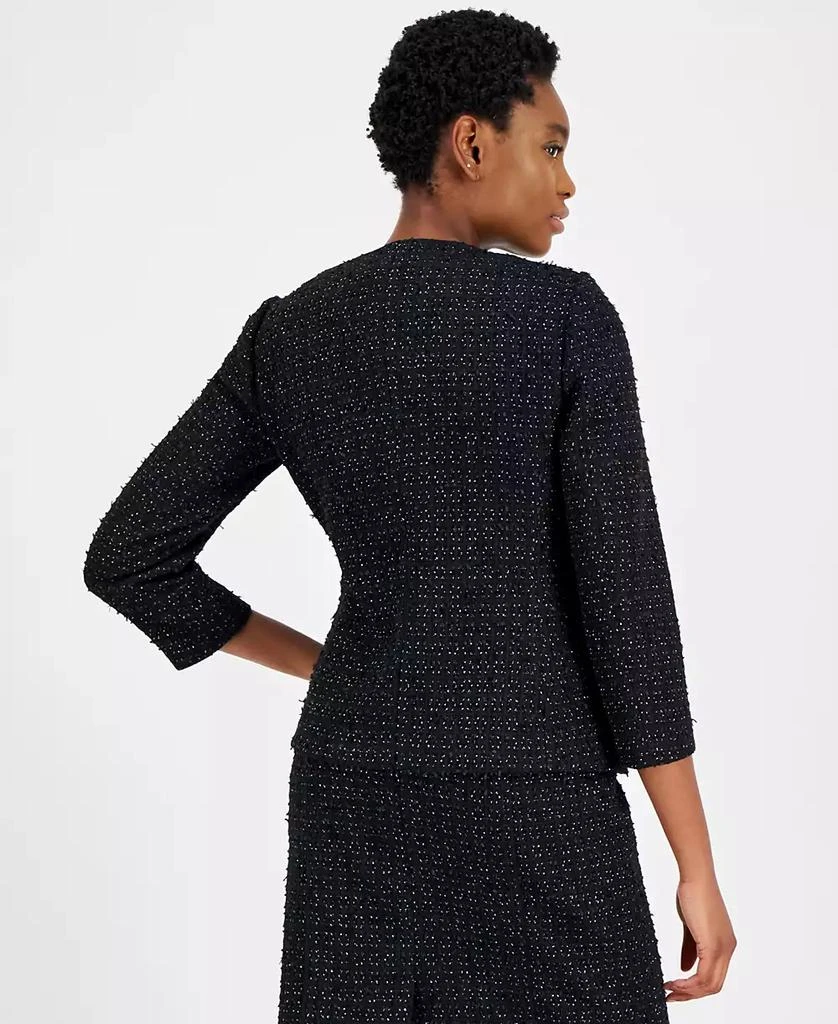 Anne Klein Women's Tweed 3/4-Sleeve Button-Front Blazer 2