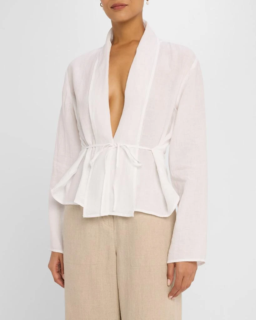 Eileen Fisher Shawl-Collar Lightweight Organic Linen Jacket 4
