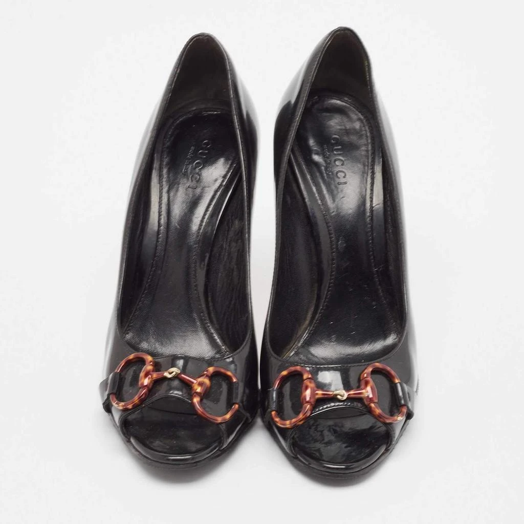 Gucci Gucci Black Patent Leather Horsebit Peep Toe Pumps Size 37 3