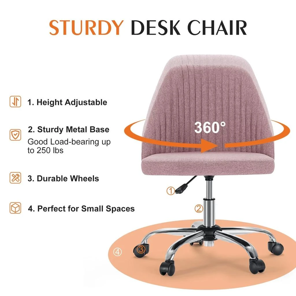 ERUULE Modern Armless Small Desk Chair with Swivel Function and Wheels, Ideal for Office, Vanity, and Gaming Use 6