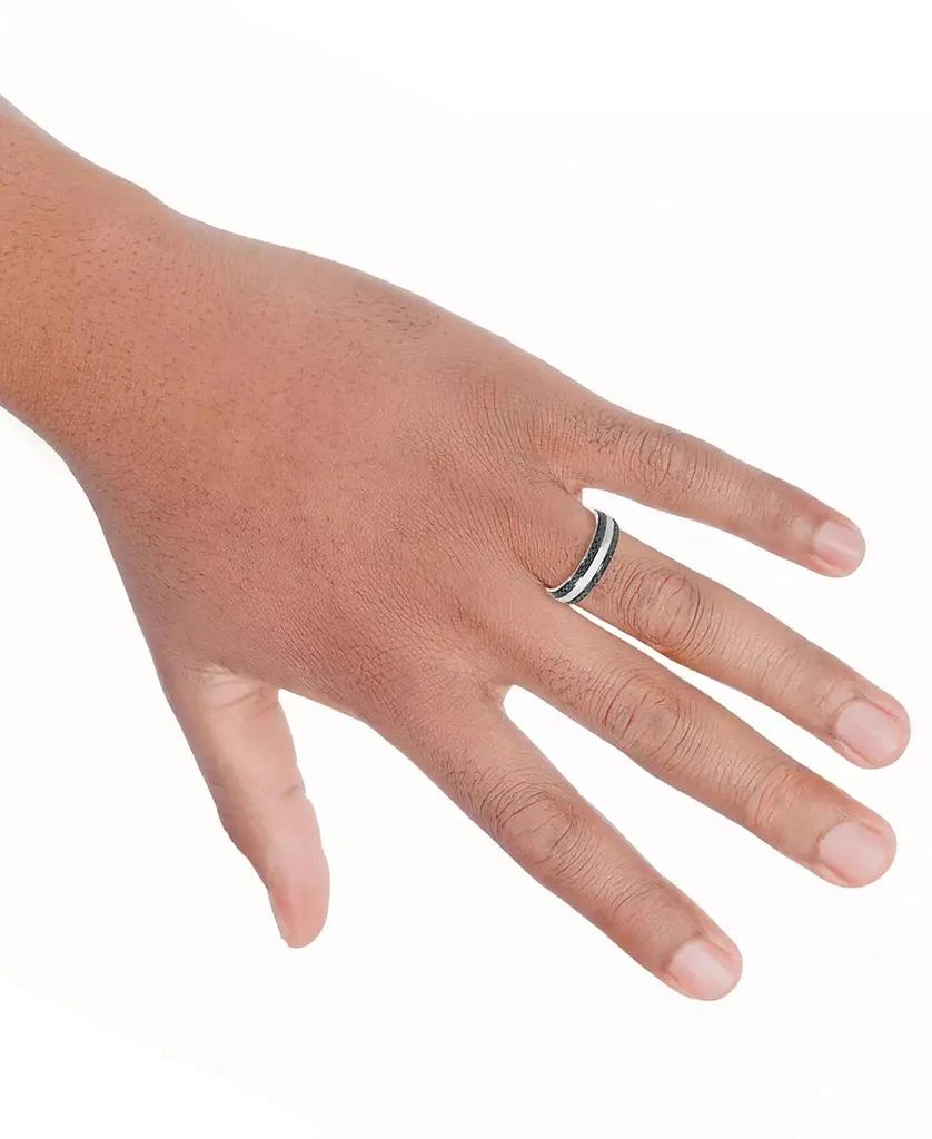 Macy's Men's Engraved Two-Tone Wedding Band in Sterling Silver & Black Rhodium-Plate 2
