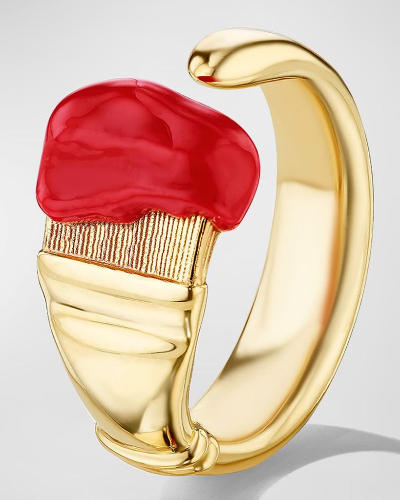 Mimi So 18K Yellow Gold Parsons Red Enamel Brush Ring, Size 6.5