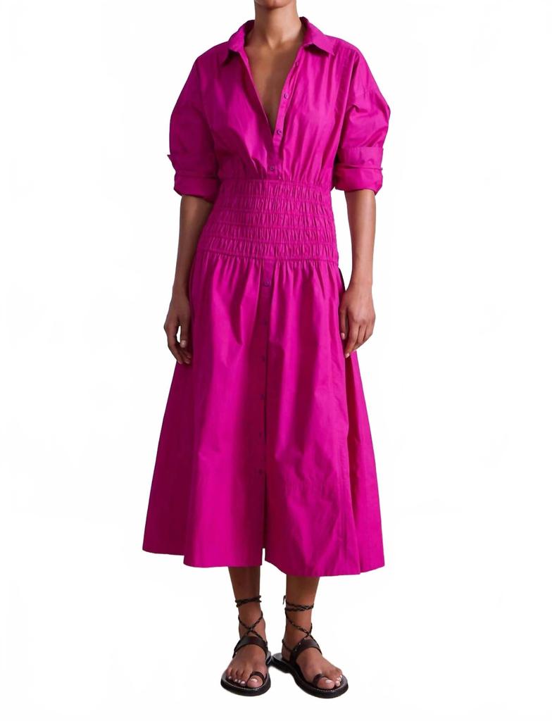 Apiece Apart Sophia Smocked Shirt Dress In Fuchsia