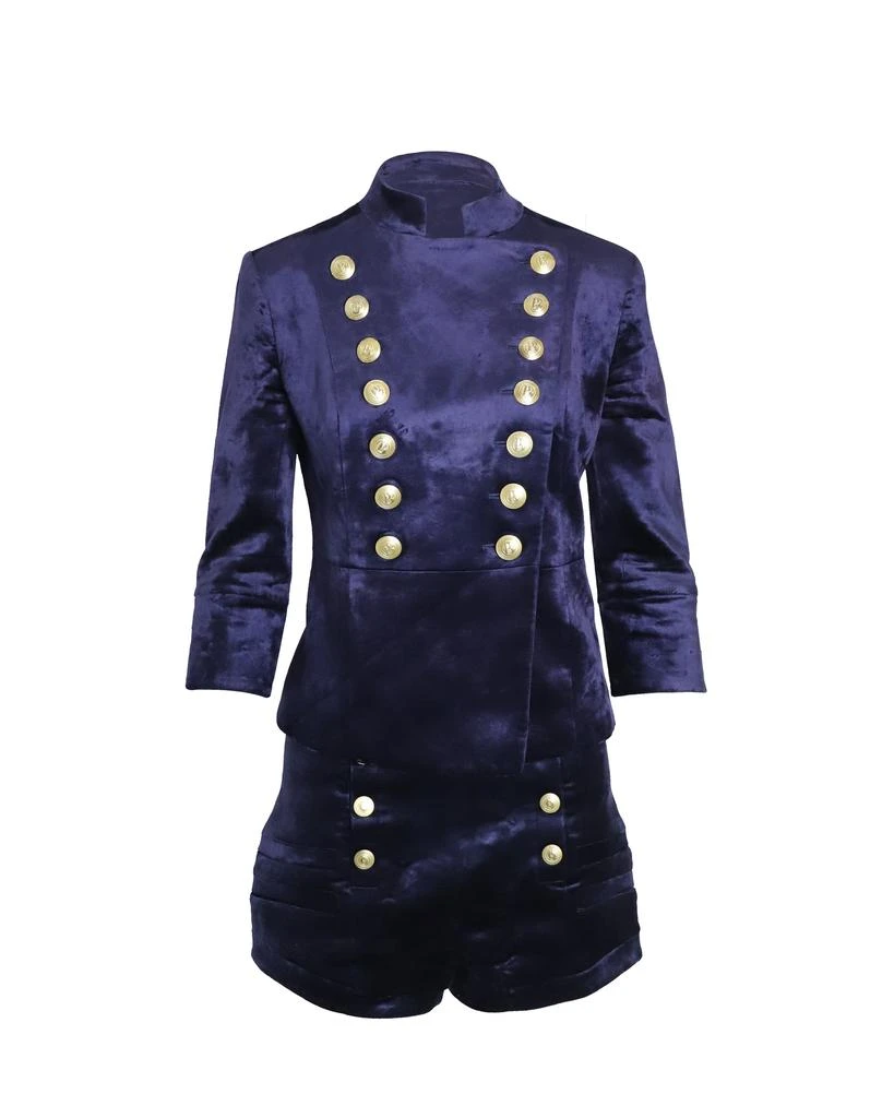 PIERRE BALMAIN Military Blazer and Shorts Set in Blue Velvet 1