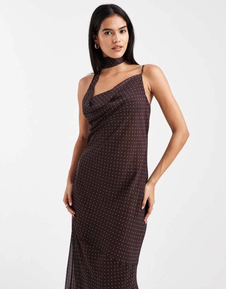 Miss Selfridge Miss Selfridge tie neck cowl party maxi dress in polka dot - MULTI 3