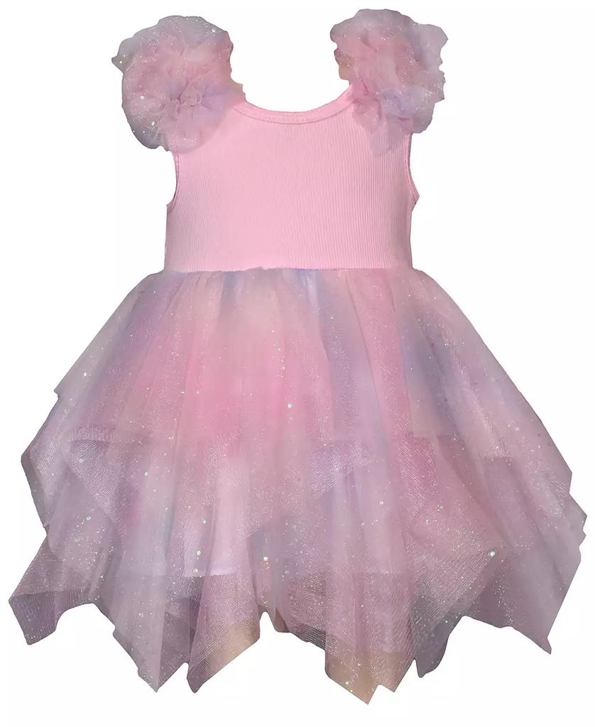 Bonnie Baby Baby Girls Rib Knit To Rainbow Mesh Hanky Hem Dress