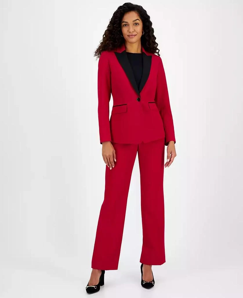 Le Suit Women's Contrast-Lapel Pantsuit 1