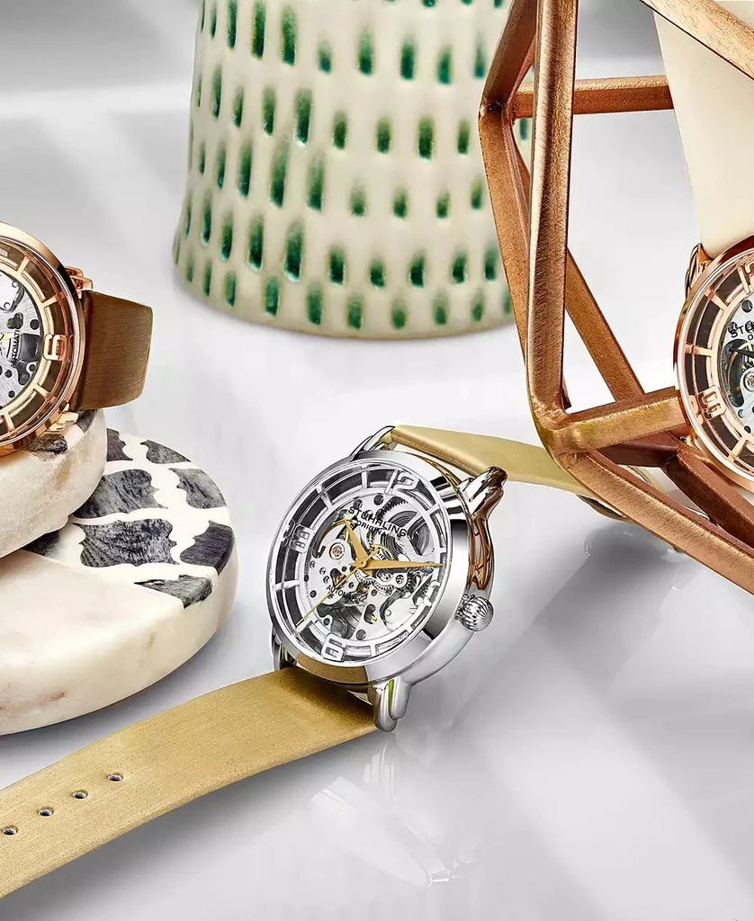 Stuhrling Women's Automatic Pink Genuine Leather Strap Watch 40mm 2