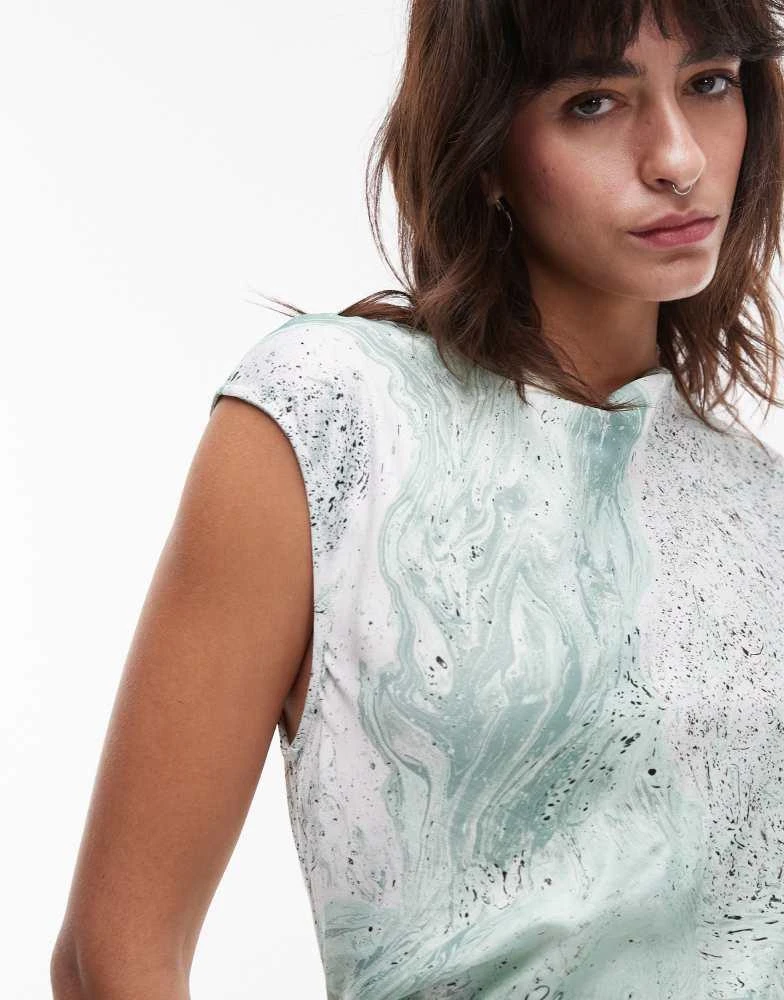 & Other Stories & Other Stories bias cut satin midi dress with drape detail in green oil print 3