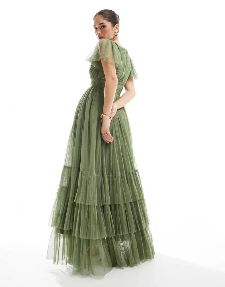 Lace & Beads Lace & Beads Bridesmaid Madison maxi dress in soft olive 3