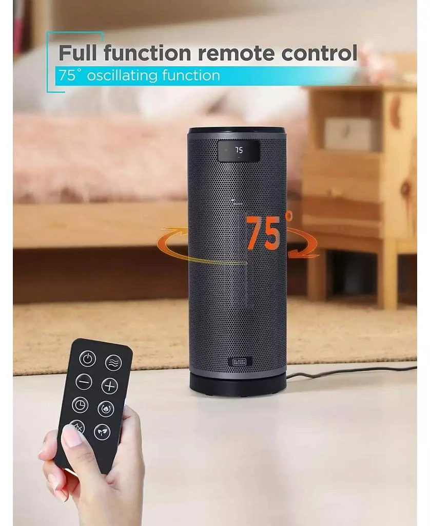 Black & Decker BLACK+DECKER Ceramic Oscillating Tower Heater with Remote Control, Space Heater with Digital LED Display, Adjustable Thermostat, Portable Heater with 3 Heat Settings up to 1500W, BHTC209, Black 7