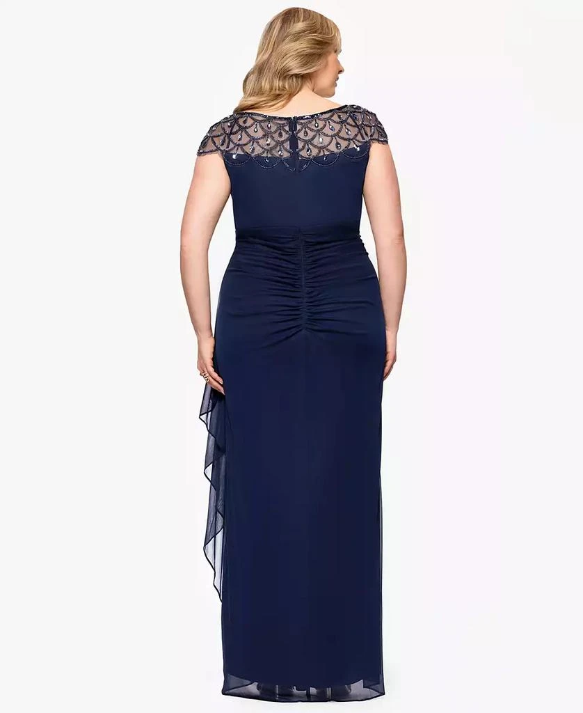 XSCAPE Plus Size Sheer Boat-Neckline Long Sheath Dress 3