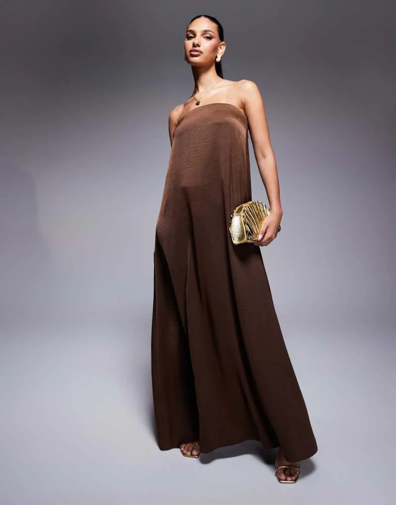 asos brown satin dress ASOS DESIGN contrast bust cup frill satin midi dress in brown