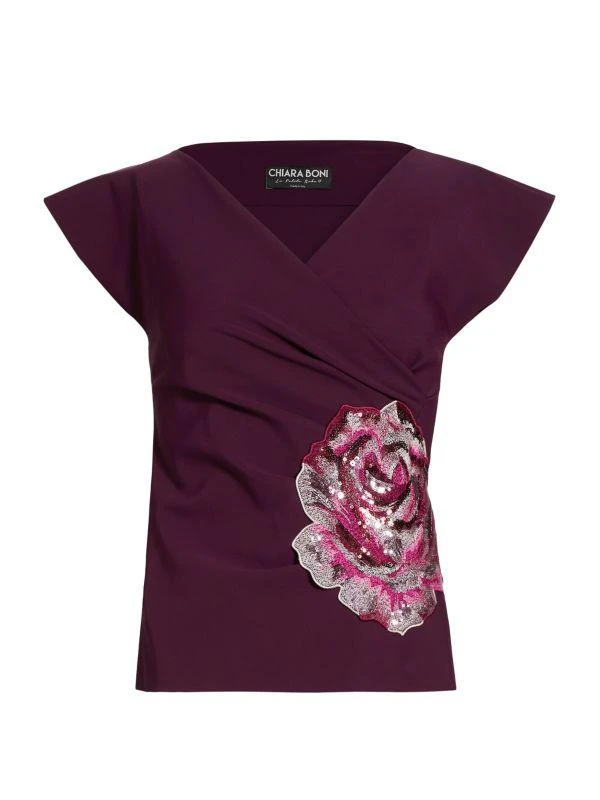 Chiara Boni Emerenne Sequined Rose Top 6