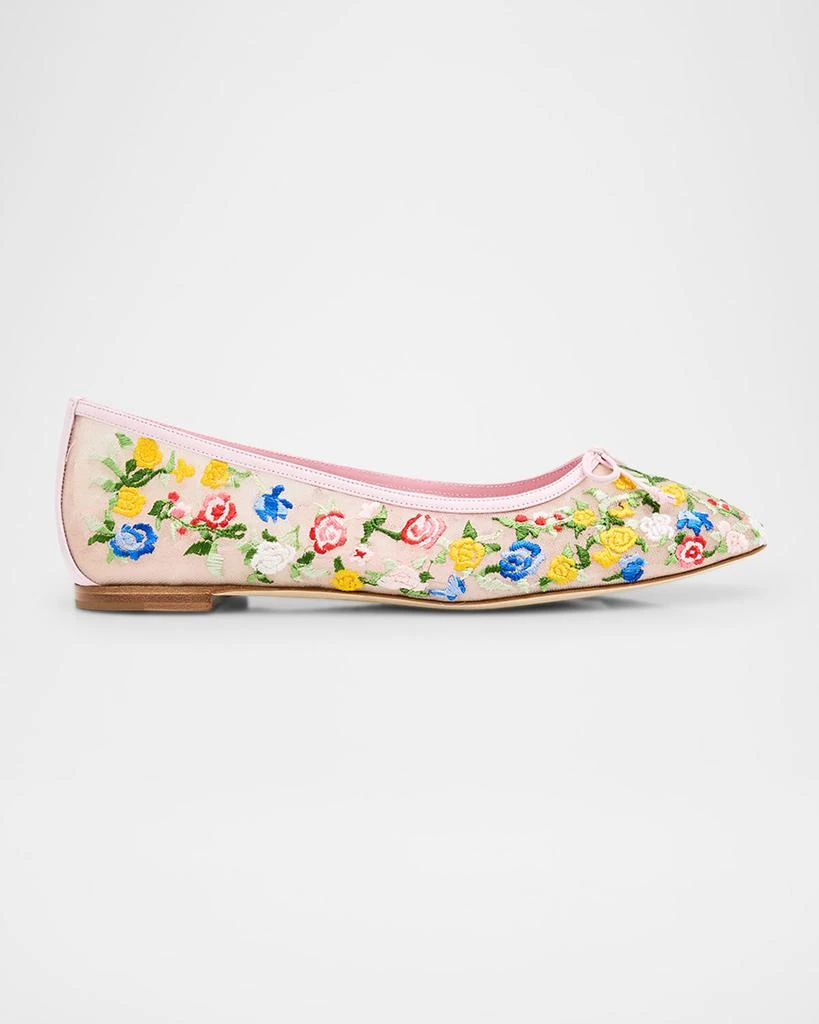 Manolo Blahnik Floral Mesh Bow Ballerina Flats 1