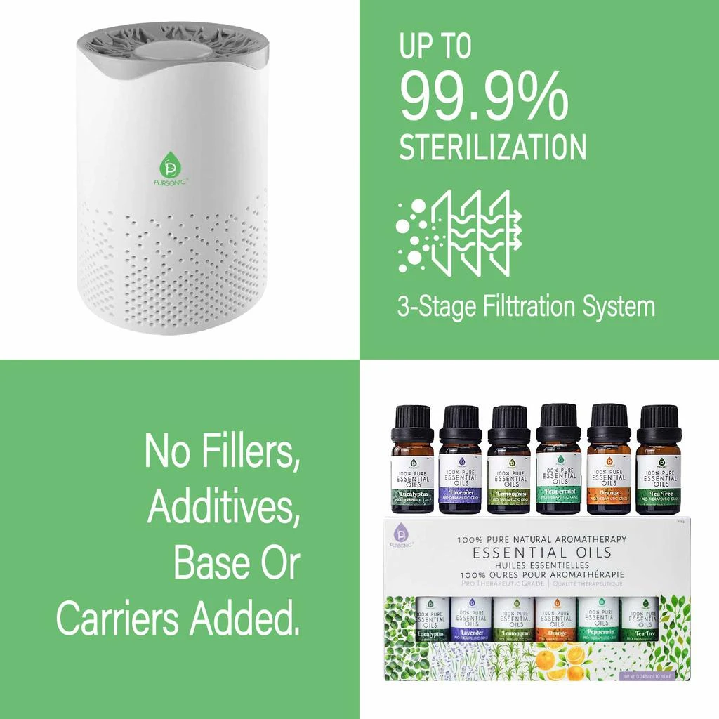 PURSONIC Pursonic Air Purifier with 6-Pack Premium Essential Oils Collection 2